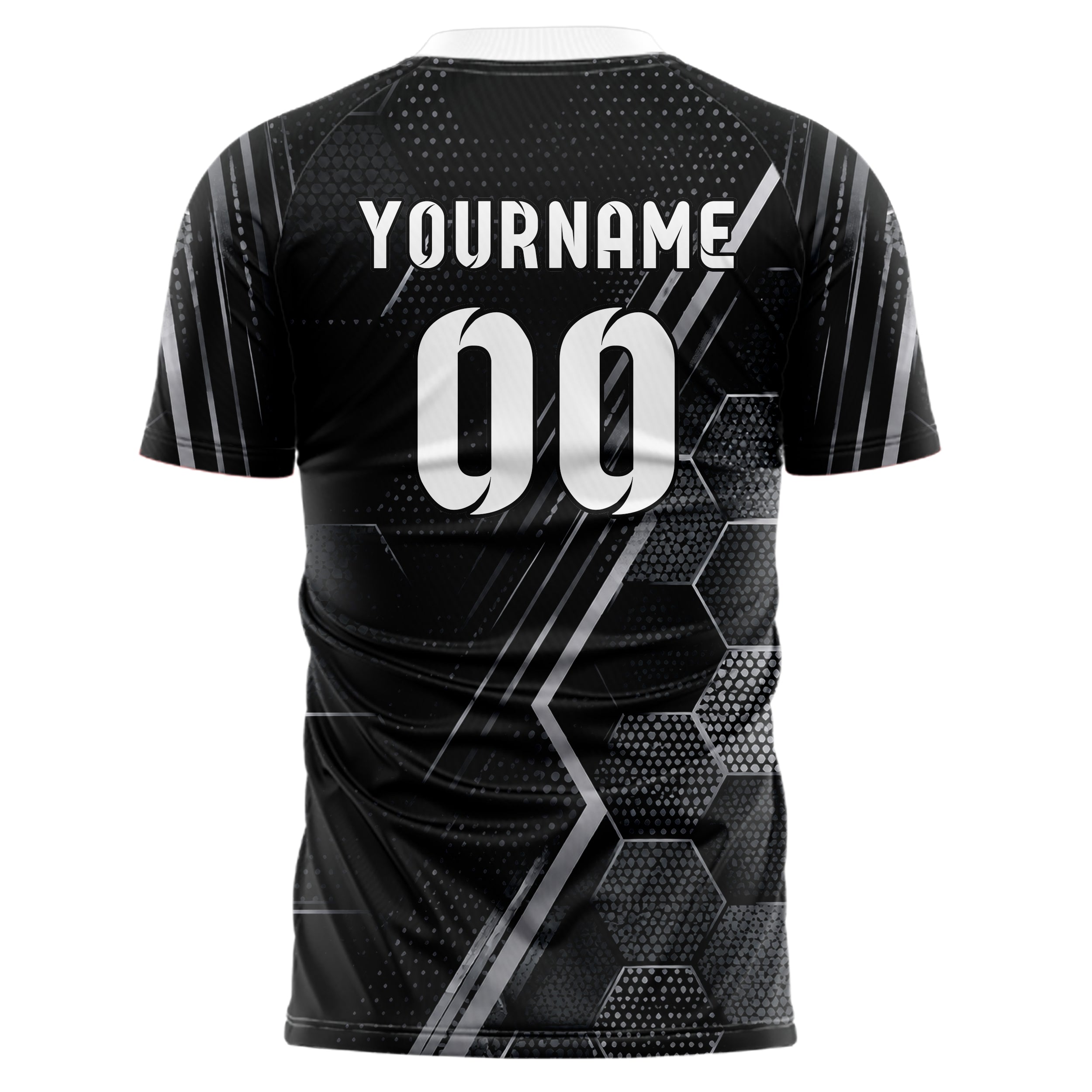 Schwarz klassisches Rauten hexagonale Panels Design 01-0030 individuelles Fußballtrikot back