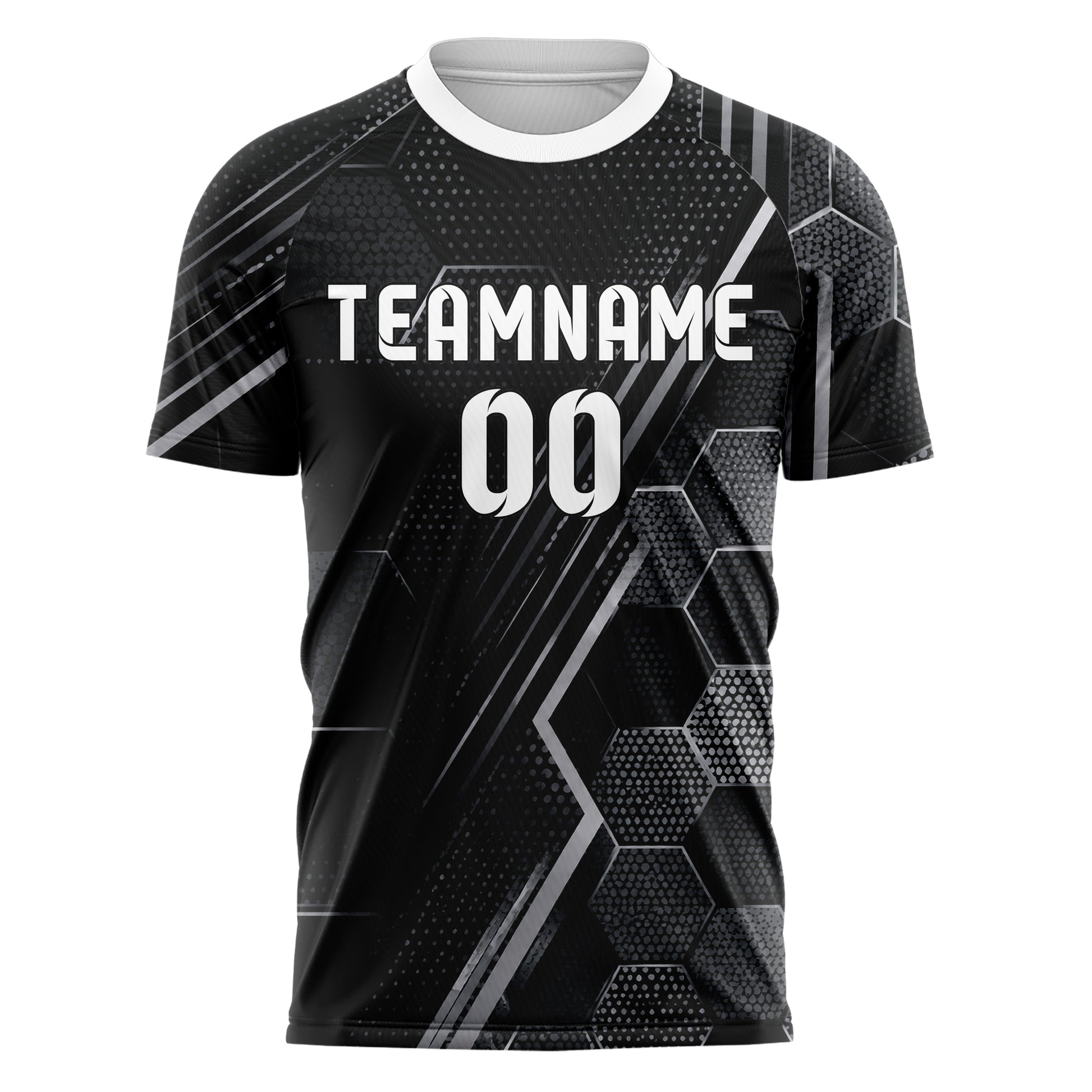 Schwarz klassisches Rauten hexagonale Panels Design 01-0030 individuelles Fußballtrikot front