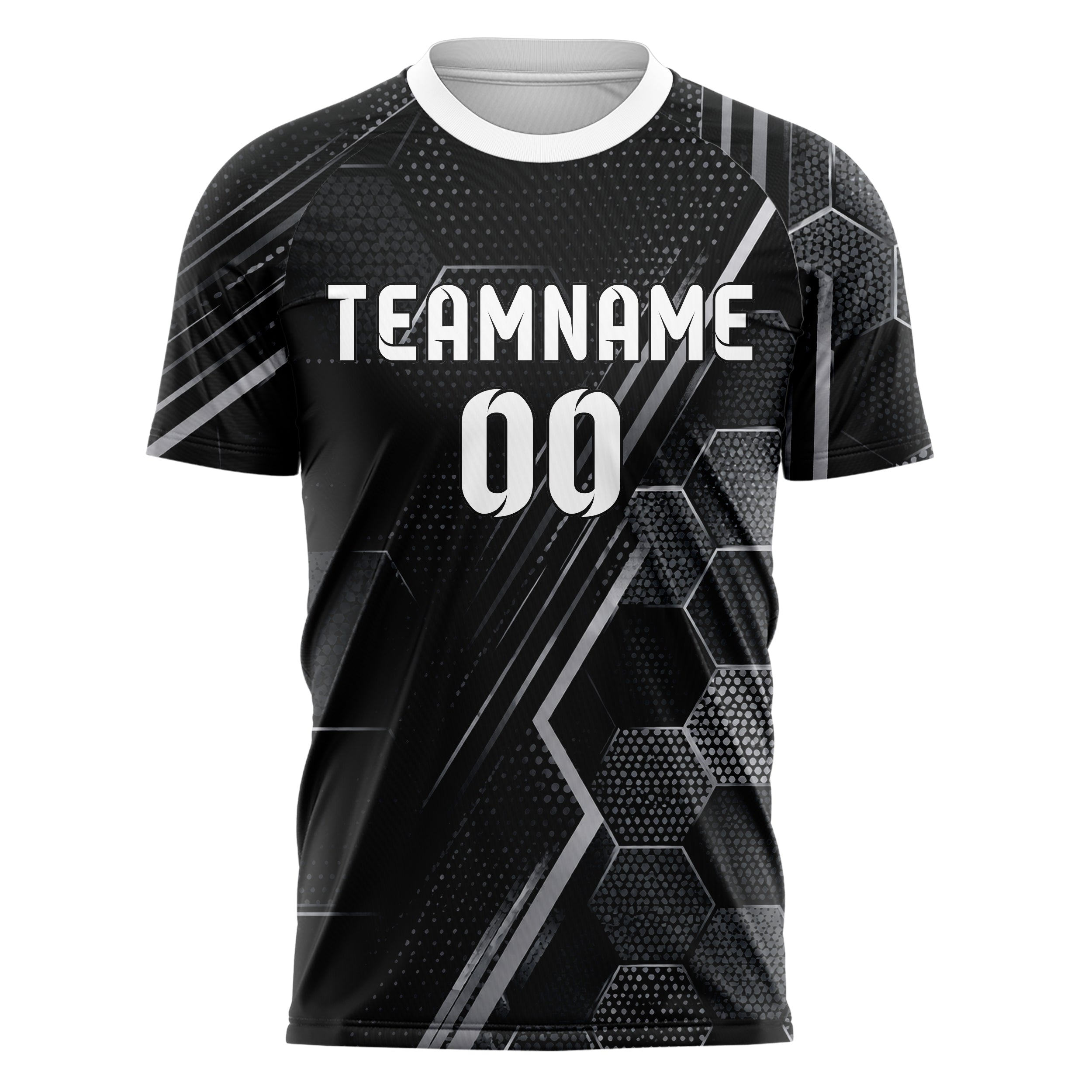 Schwarz klassisches Rauten hexagonale Panels Design 01-0030 individuelles Fußballtrikot front