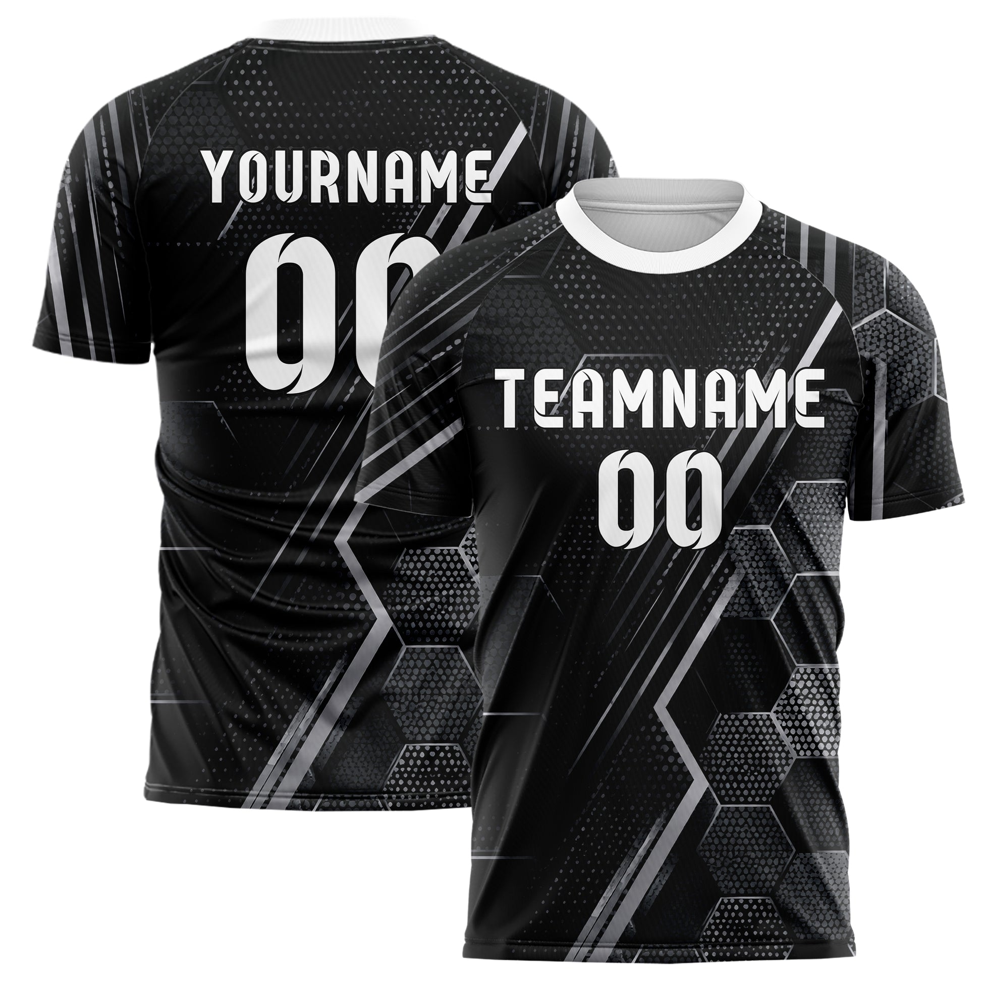 Schwarz klassisches Rauten hexagonale Panels Design 01-0030 individuelles Fußballtrikot main