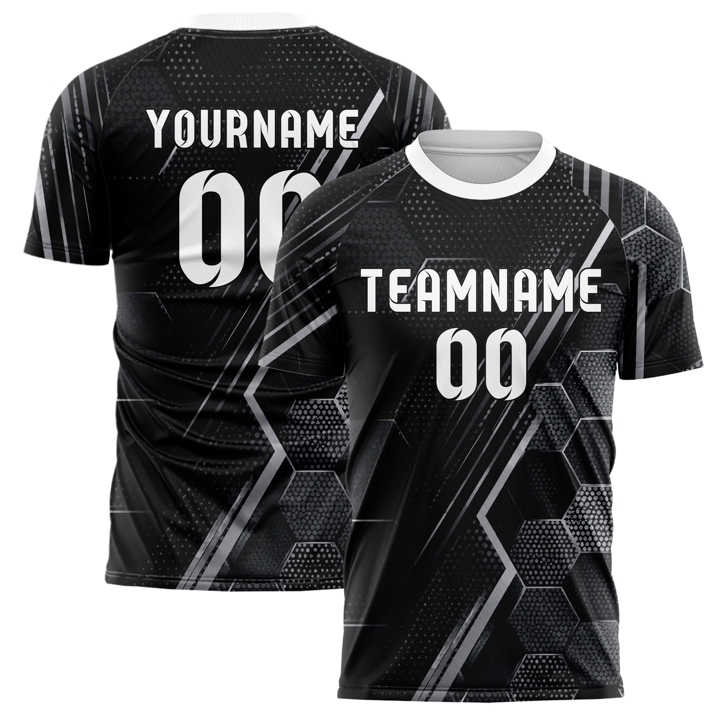 Schwarz klassisches Rauten hexagonale Panels Design 01-0030 individuelles Fußballtrikot main