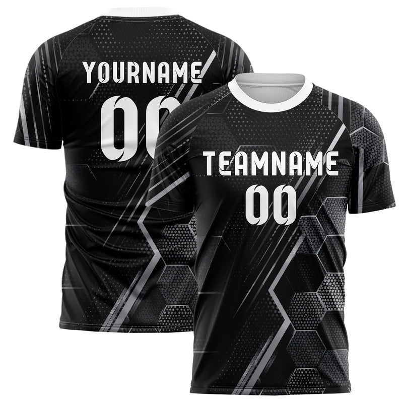 Schwarz klassisches Rauten hexagonale Panels Design 01-0030 individuelles Fußballtrikot main