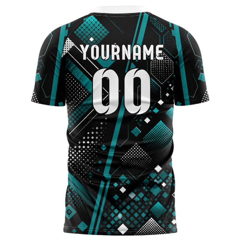 Schwarz lebendiges Rauten Square Grid Design 01-0413 individuelles Fußballtrikot back