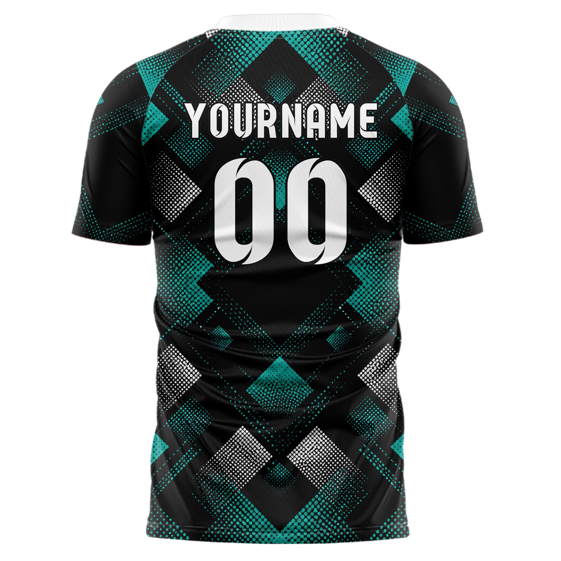 Schwarz lebendiges Rauten diagonale Tessellation Design 01-0410 individuelles Fußballtrikot back