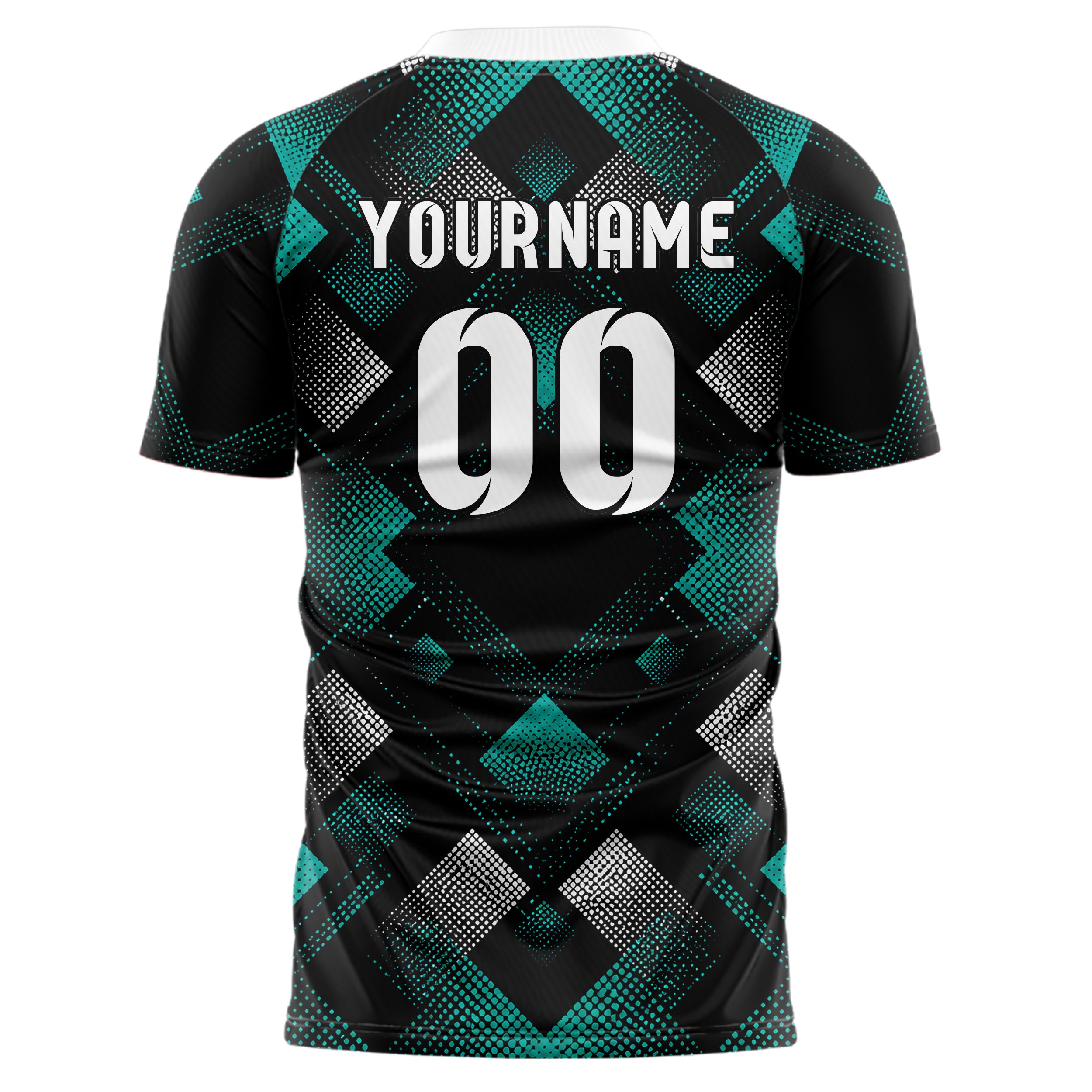 Schwarz lebendiges Rauten diagonale Tessellation Design 01-0410 individuelles Fußballtrikot back