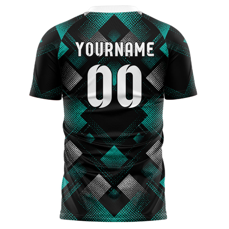 Schwarz lebendiges Rauten diagonale Tessellation Design 01-0410 individuelles Fußballtrikot back