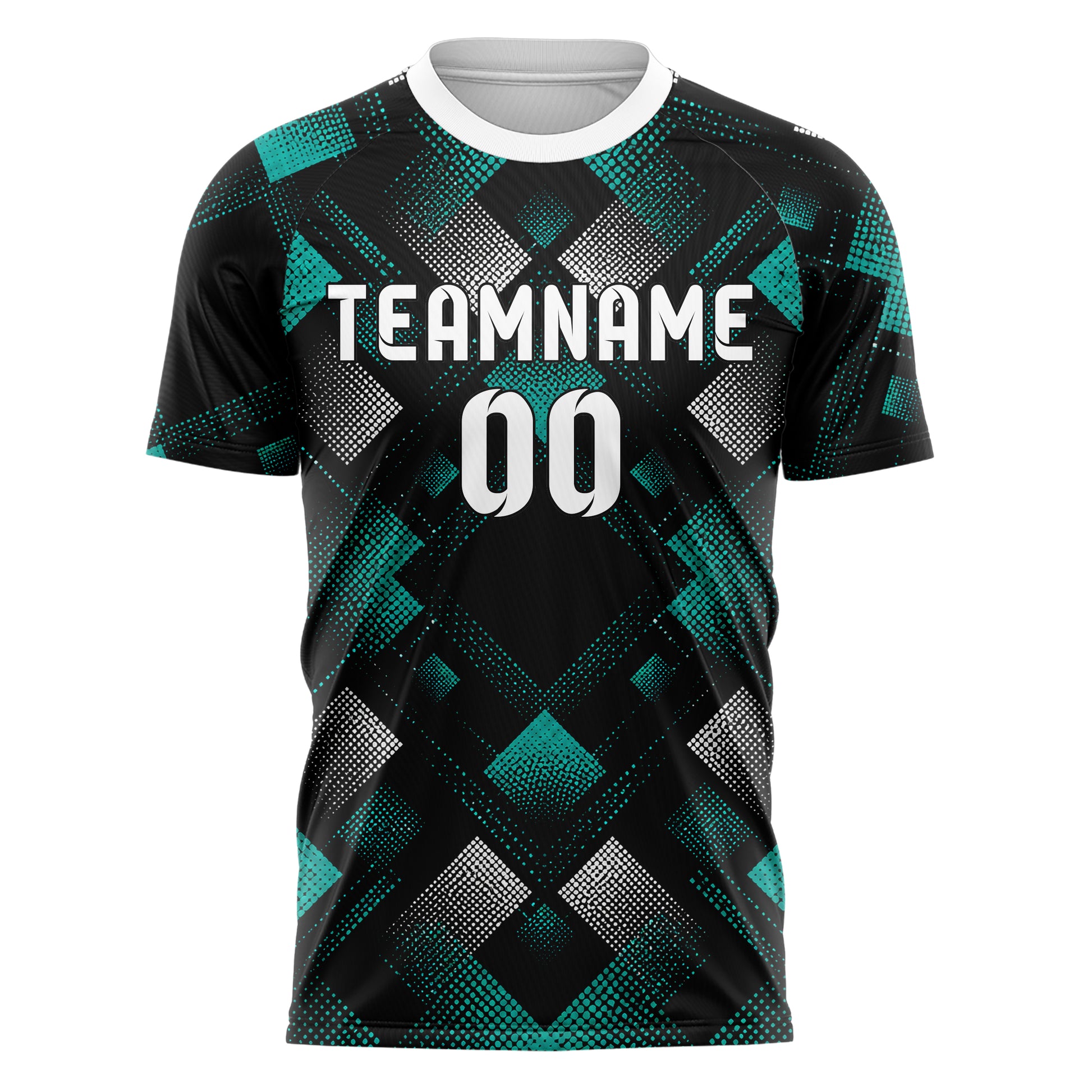 Schwarz lebendiges Rauten diagonale Tessellation Design 01-0410 individuelles Fußballtrikot front