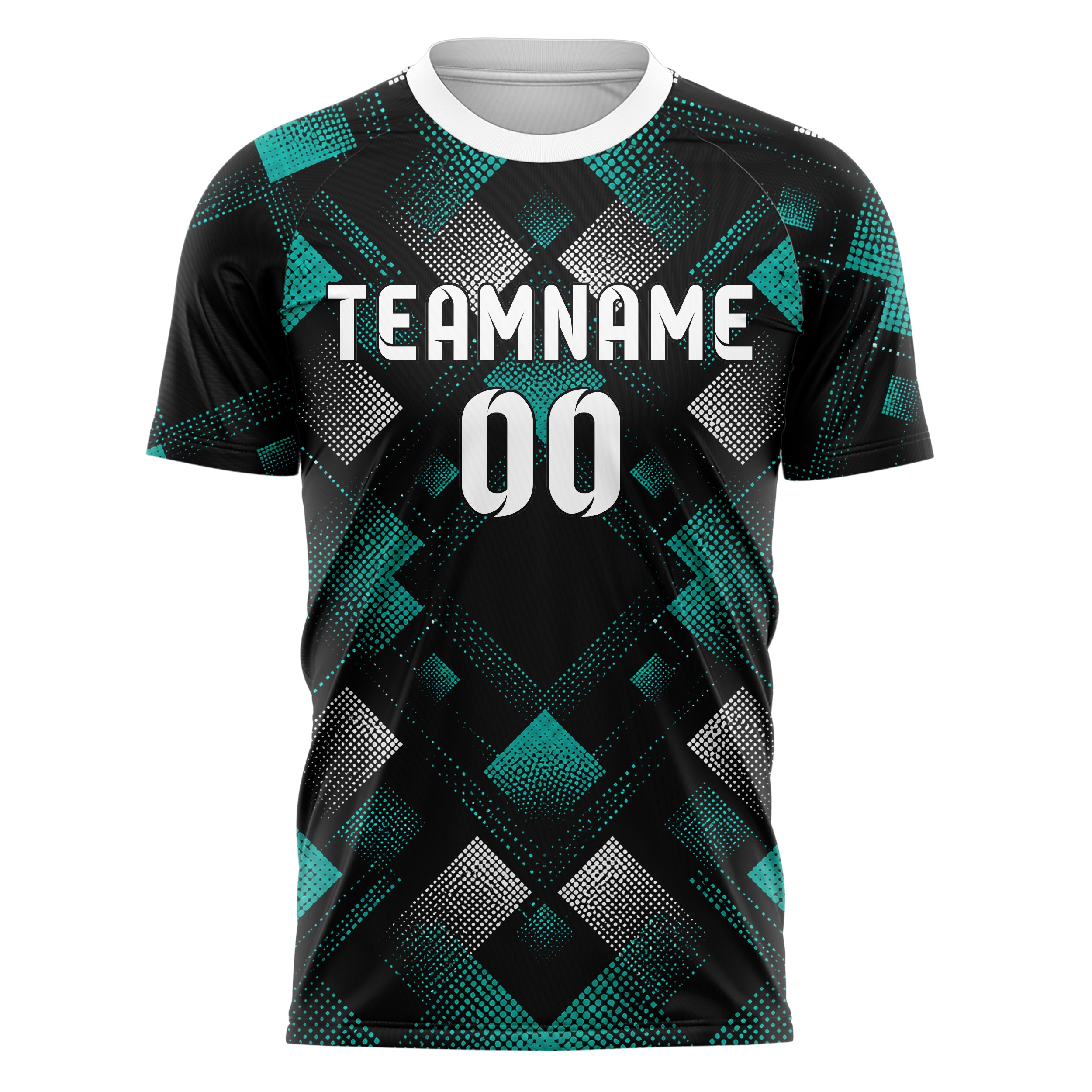 Schwarz lebendiges Rauten diagonale Tessellation Design 01-0410 individuelles Fußballtrikot front