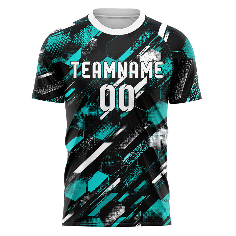 Schwarz lebendiges Rauten hexagonale Panels Design 01-0446 individuelles Fußballtrikot front