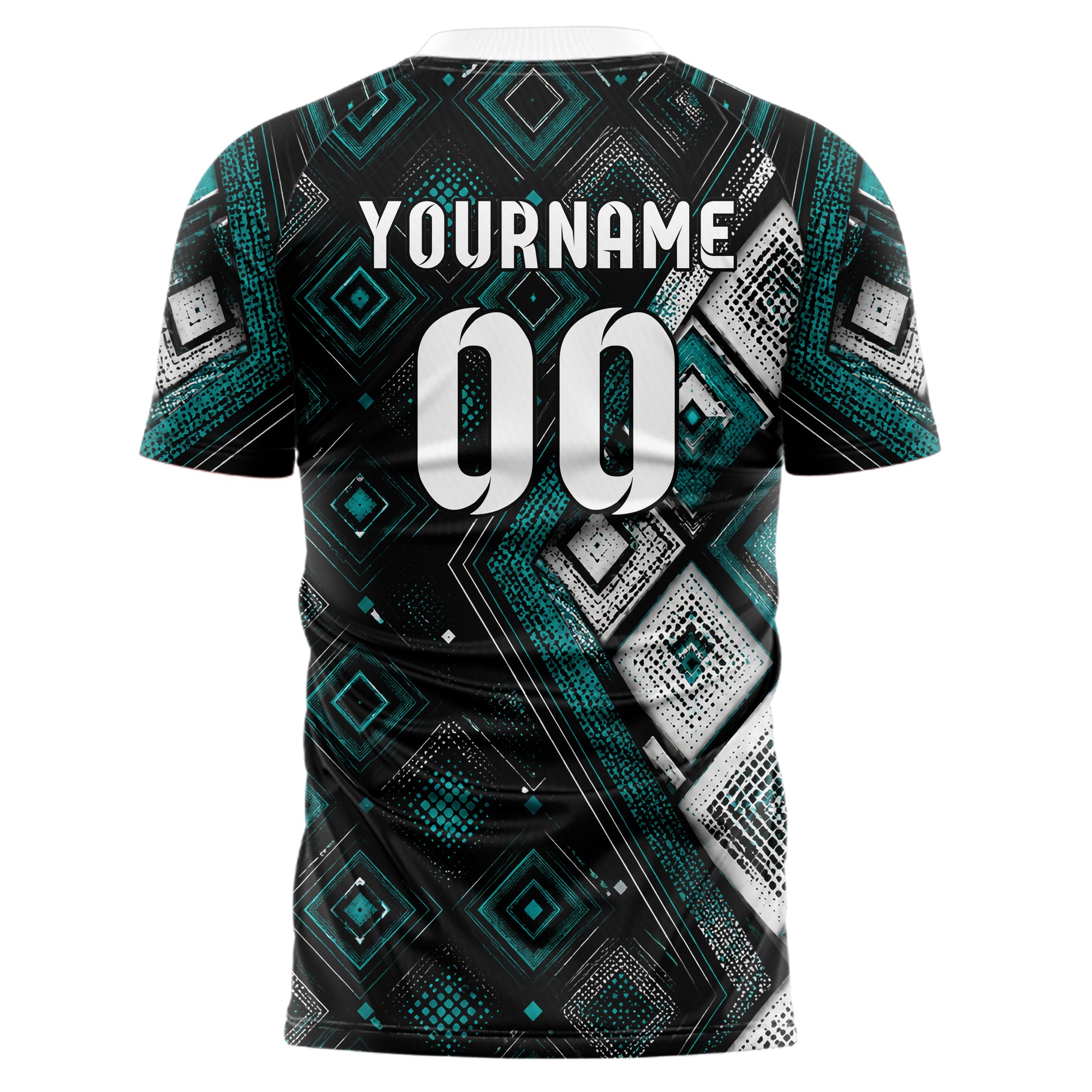 Schwarz lebendiges Rauten Layered 3D Rhombus Design 01-0443 individuelles Fußballtrikot back