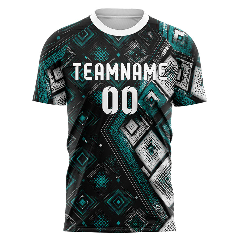 Schwarz lebendiges Rauten Layered 3D Rhombus Design 01-0443 individuelles Fußballtrikot front