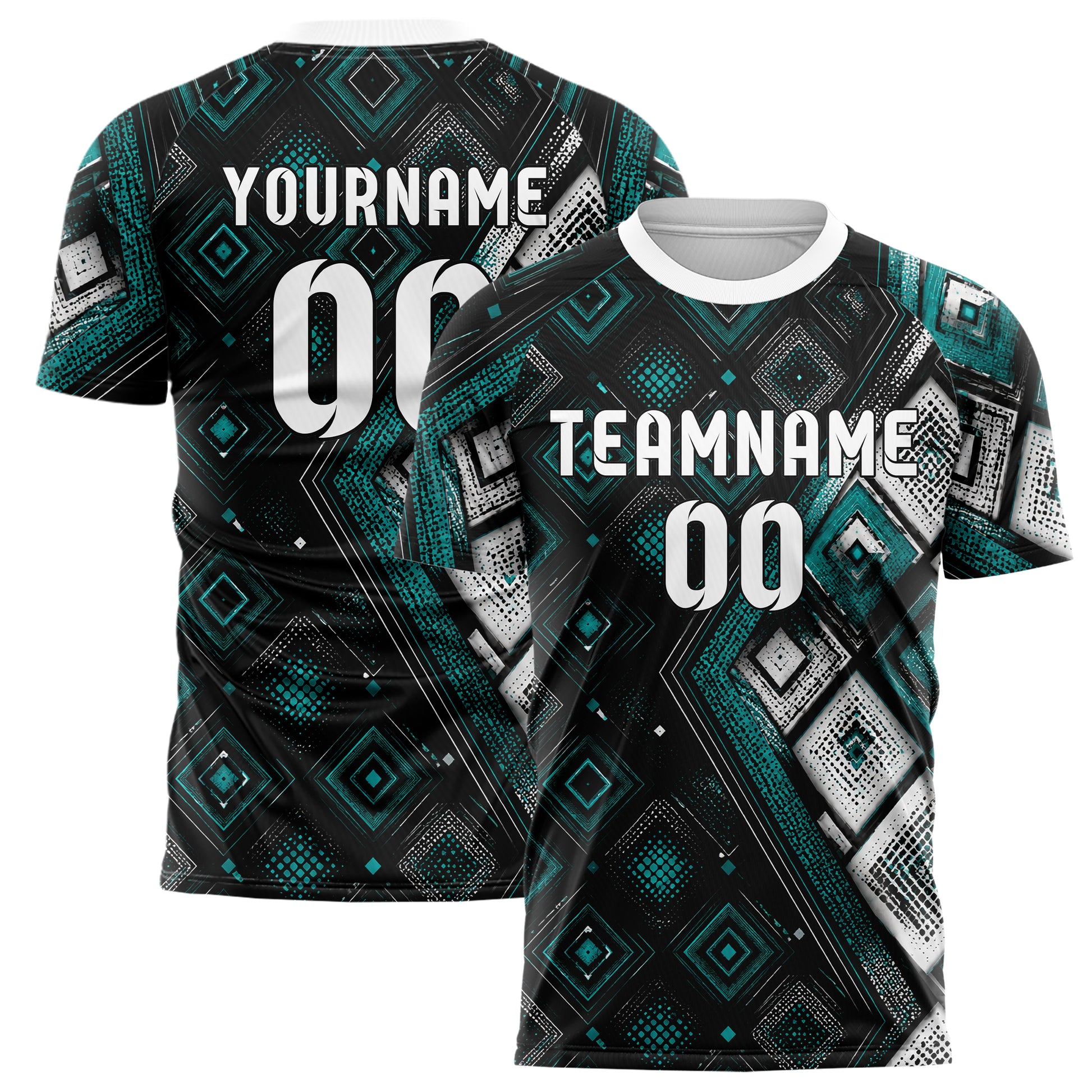 Schwarz lebendiges Rauten Layered 3D Rhombus Design 01-0443 individuelles Fußballtrikot main