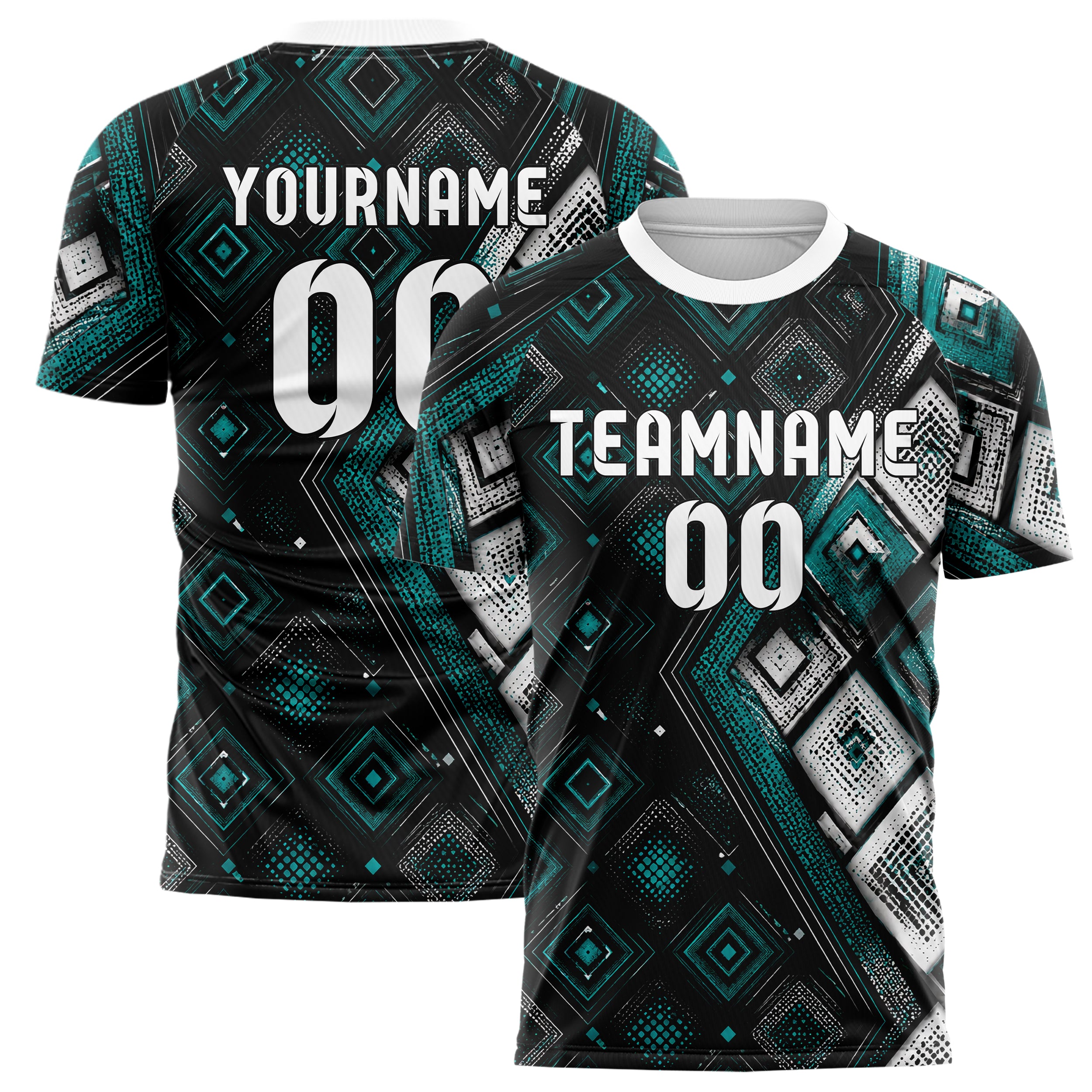 Schwarz lebendiges Rauten Layered 3D Rhombus Design 01-0443 individuelles Fußballtrikot main