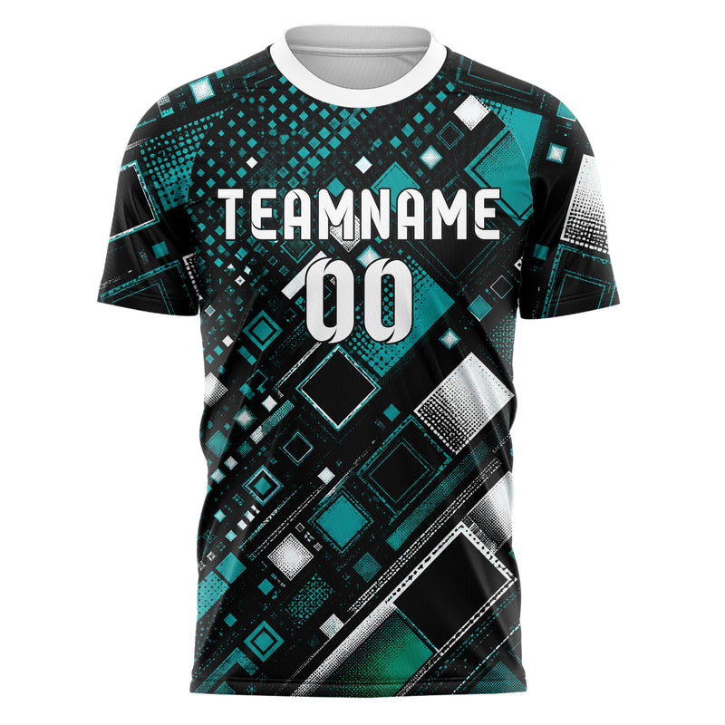 Schwarz lebendiges Rauten Micro to Macro Gradient Design 01-0212 individuelles Fußballtrikot front