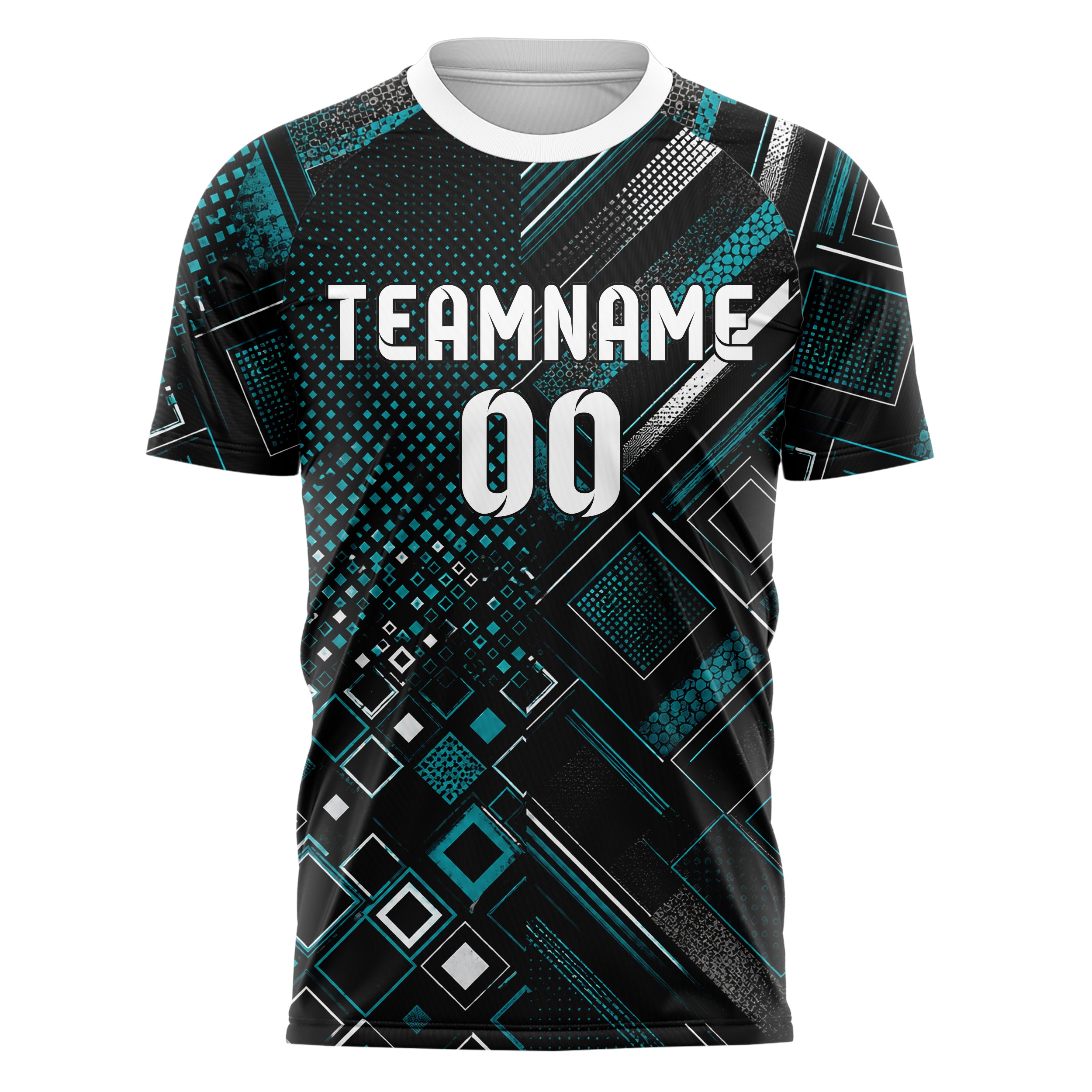 Schwarz lebendiges Rauten Micro to Macro Gradient Design 01-0476 individuelles Fußballtrikot front