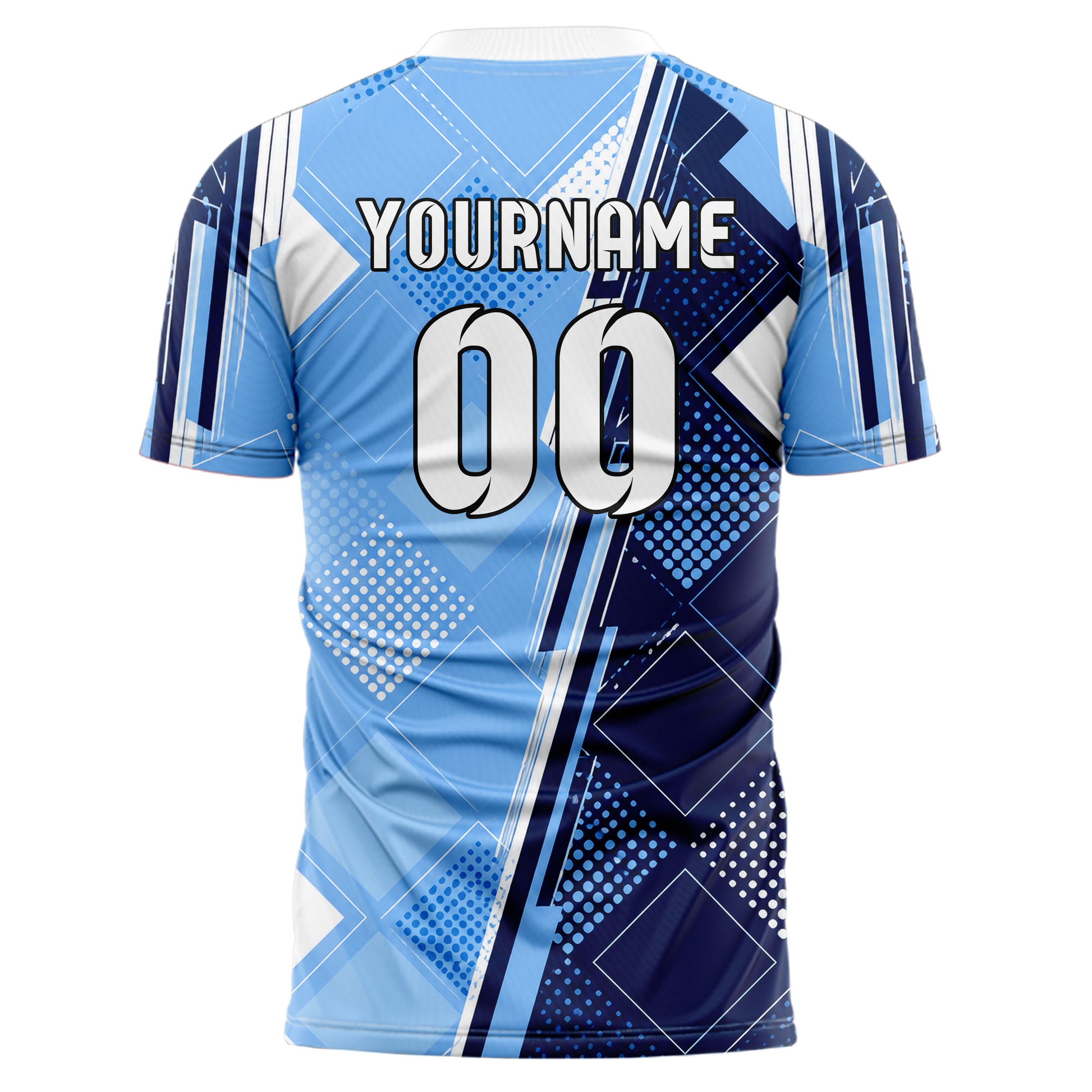 Hellblau klassisches Rauten Square Grid Design 01-0205 individuelles Fußballtrikot back