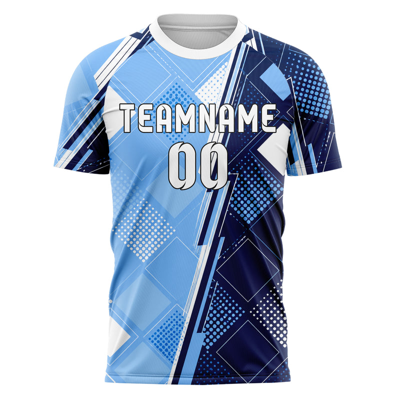 Hellblau klassisches Rauten Square Grid Design 01-0205 individuelles Fußballtrikot front