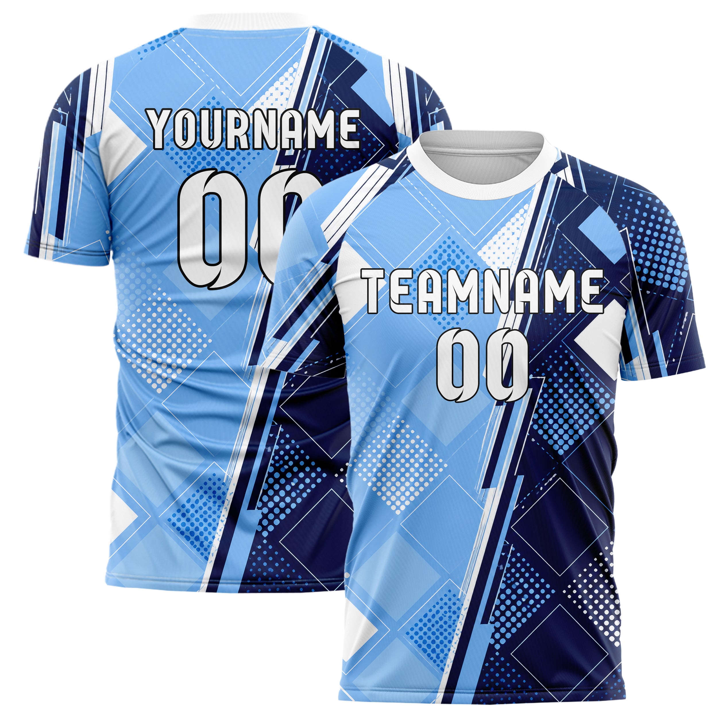Hellblau klassisches Rauten Square Grid Design 01-0205 individuelles Fußballtrikot main