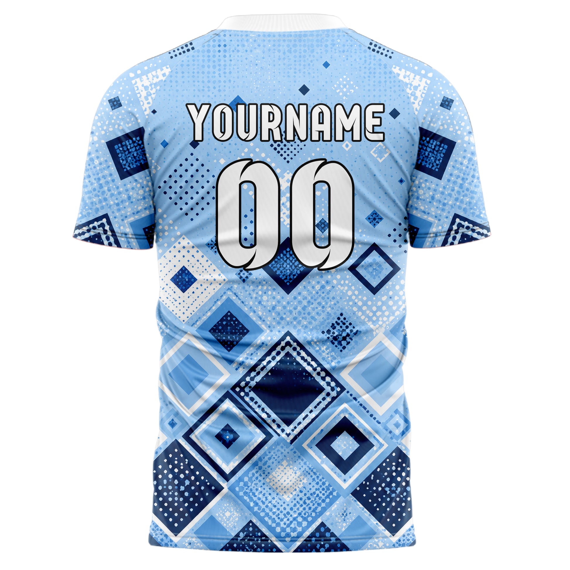 Hellblau klassisches Rauten Square Grid Design 01-0253 individuelles Fußballtrikot back