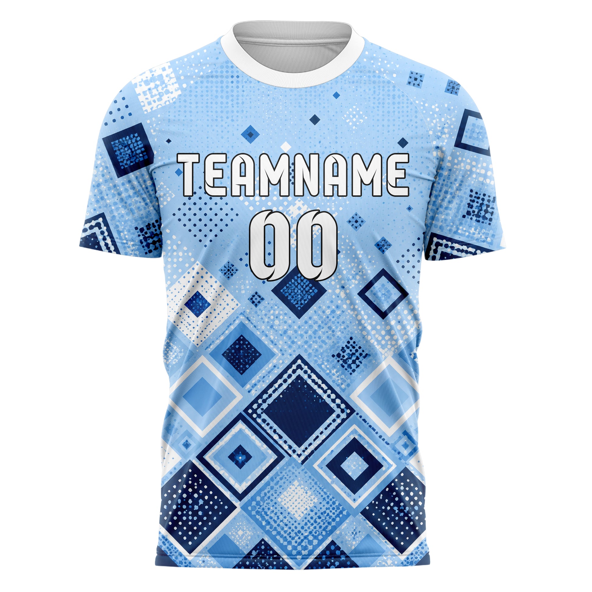 Hellblau klassisches Rauten Square Grid Design 01-0253 individuelles Fußballtrikot front