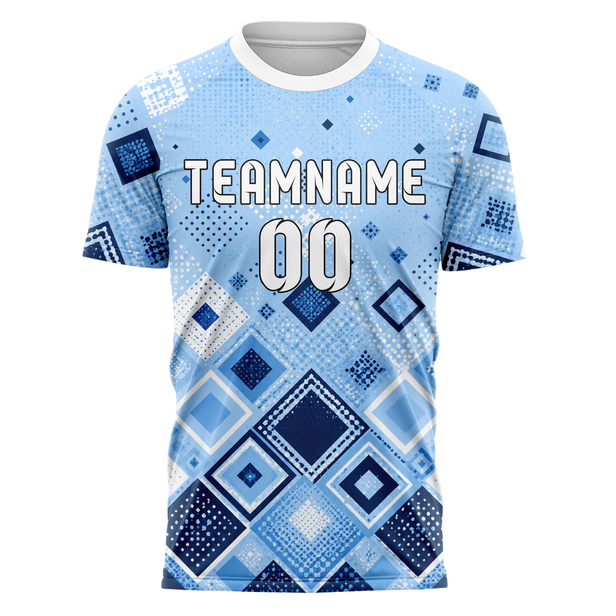 Hellblau klassisches Rauten Square Grid Design 01-0253 individuelles Fußballtrikot front