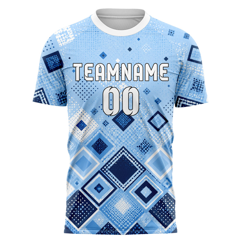 Hellblau klassisches Rauten Square Grid Design 01-0253 individuelles Fußballtrikot front