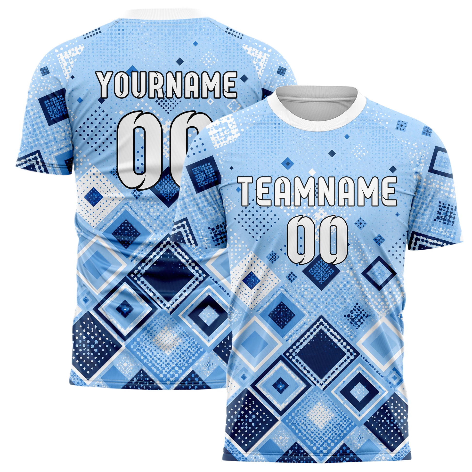 Hellblau klassisches Rauten Square Grid Design 01-0253 individuelles Fußballtrikot main