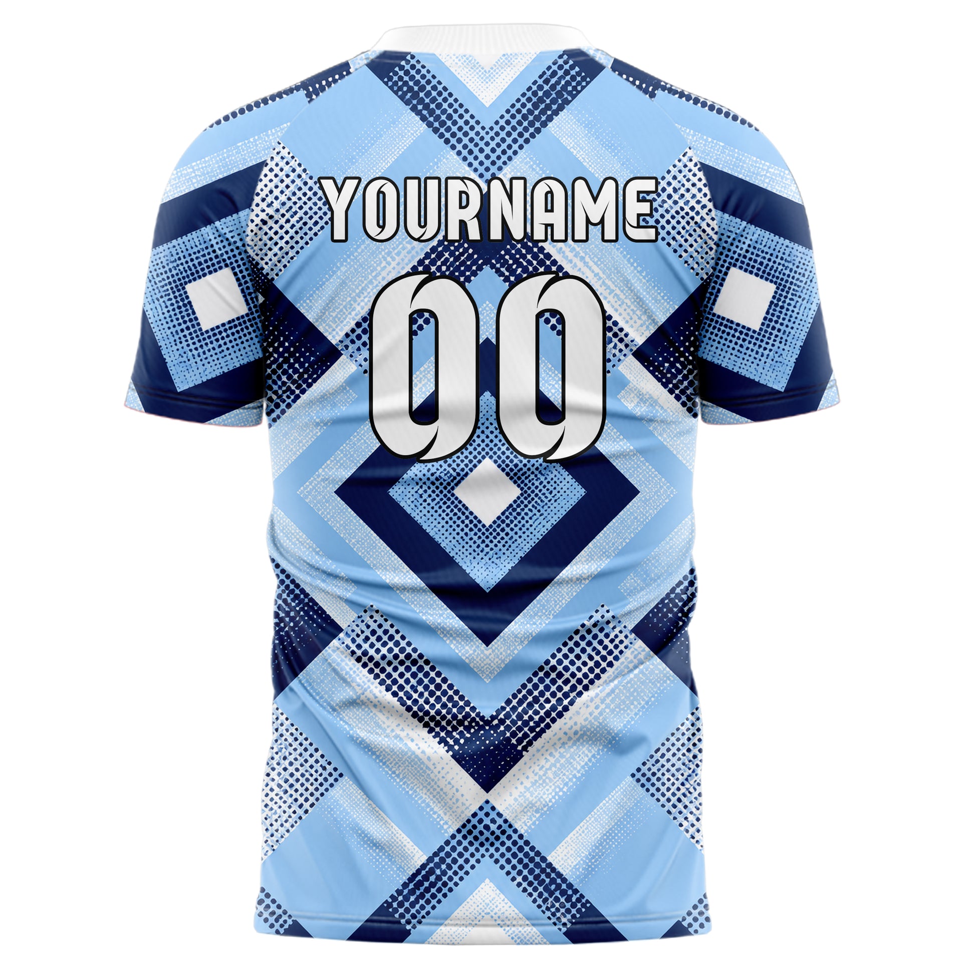 Hellblau klassisches Rauten Square Grid Design 01-0277 individuelles Fußballtrikot back