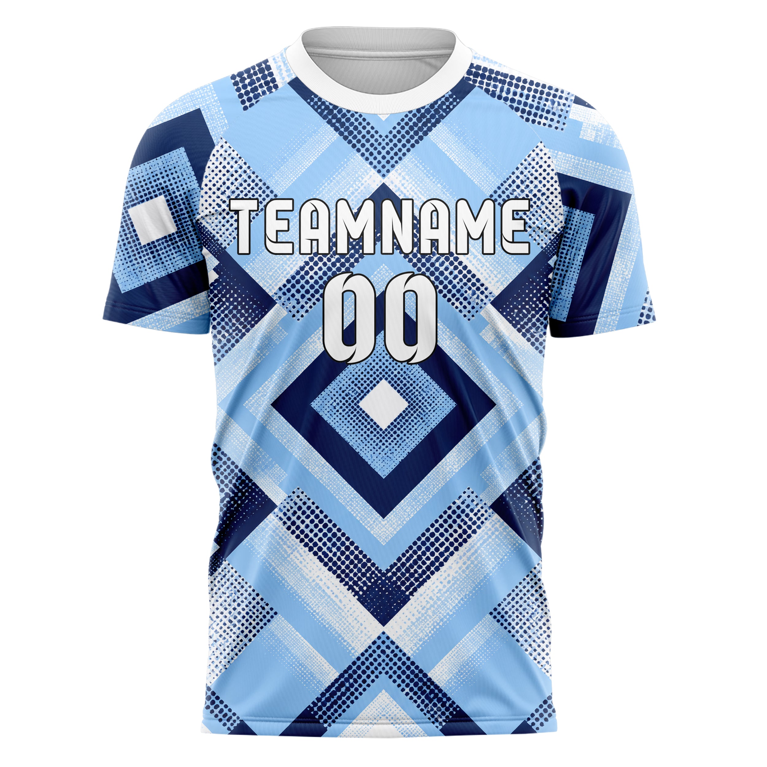 Hellblau klassisches Rauten Square Grid Design 01-0277 individuelles Fußballtrikot front