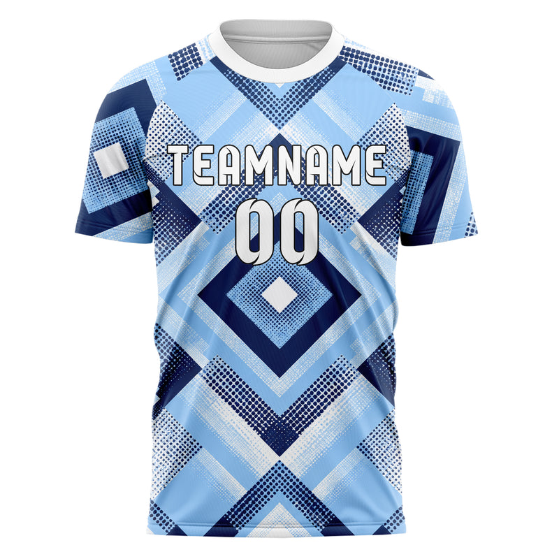 Hellblau klassisches Rauten Square Grid Design 01-0277 individuelles Fußballtrikot front