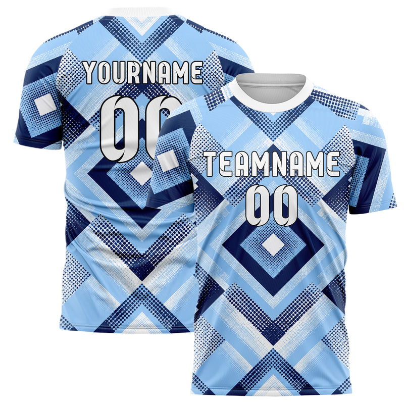 Hellblau klassisches Rauten Square Grid Design 01-0277 individuelles Fußballtrikot main