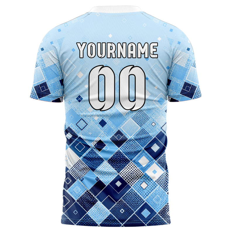 Hellblau klassisches Rauten dichter Verlauf von unten Design 01-0103 individuelles Fußballtrikot back