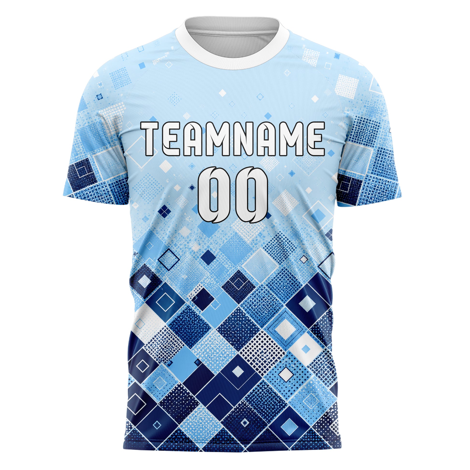 Hellblau klassisches Rauten dichter Verlauf von unten Design 01-0103 individuelles Fußballtrikot front
