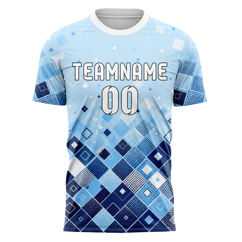 Hellblau klassisches Rauten dichter Verlauf von unten Design 01-0103 individuelles Fußballtrikot front