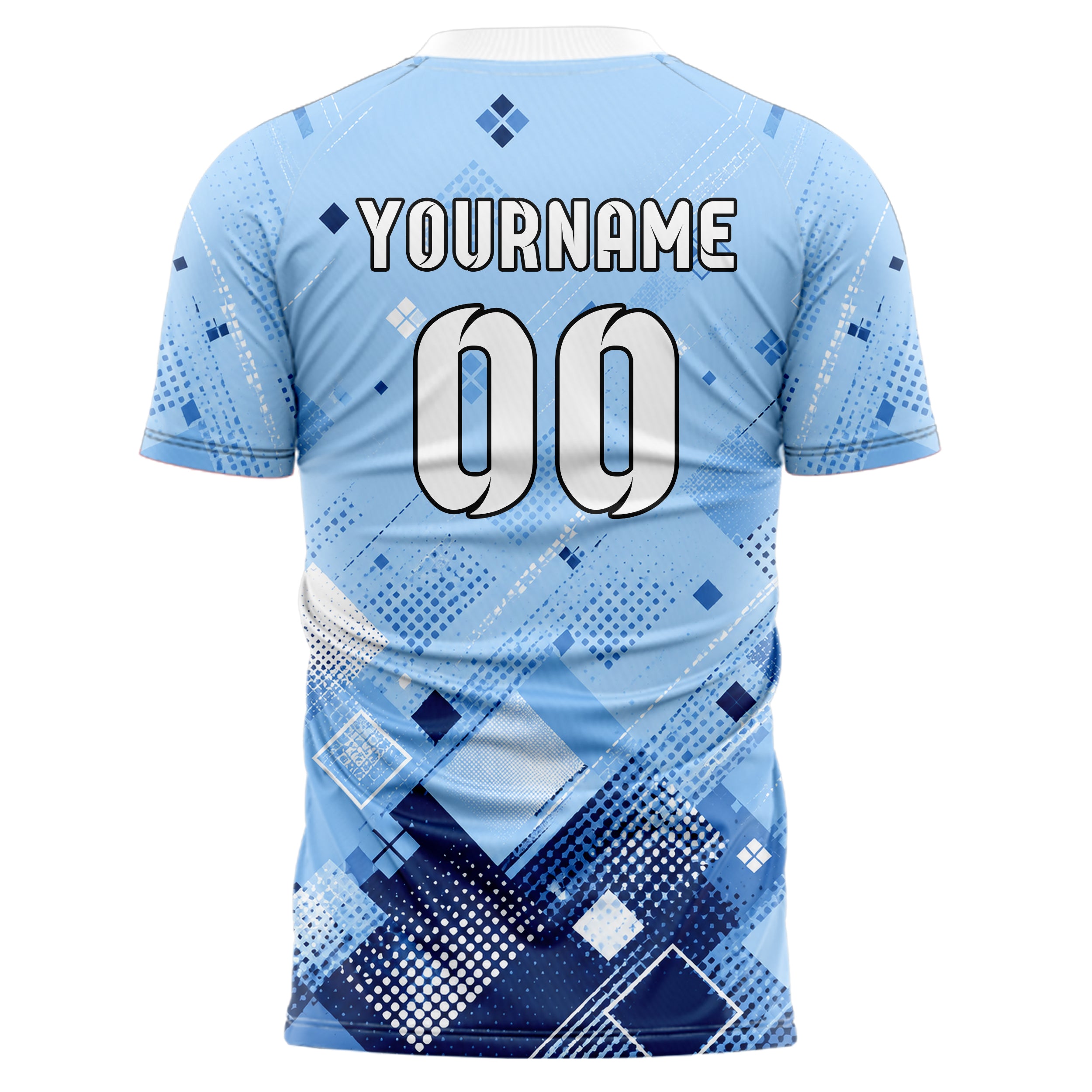Hellblau klassisches Rauten dichter Verlauf von unten Design 01-0247 individuelles Fußballtrikot back
