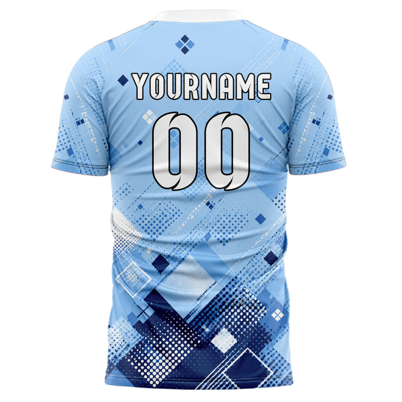Hellblau klassisches Rauten dichter Verlauf von unten Design 01-0247 individuelles Fußballtrikot back