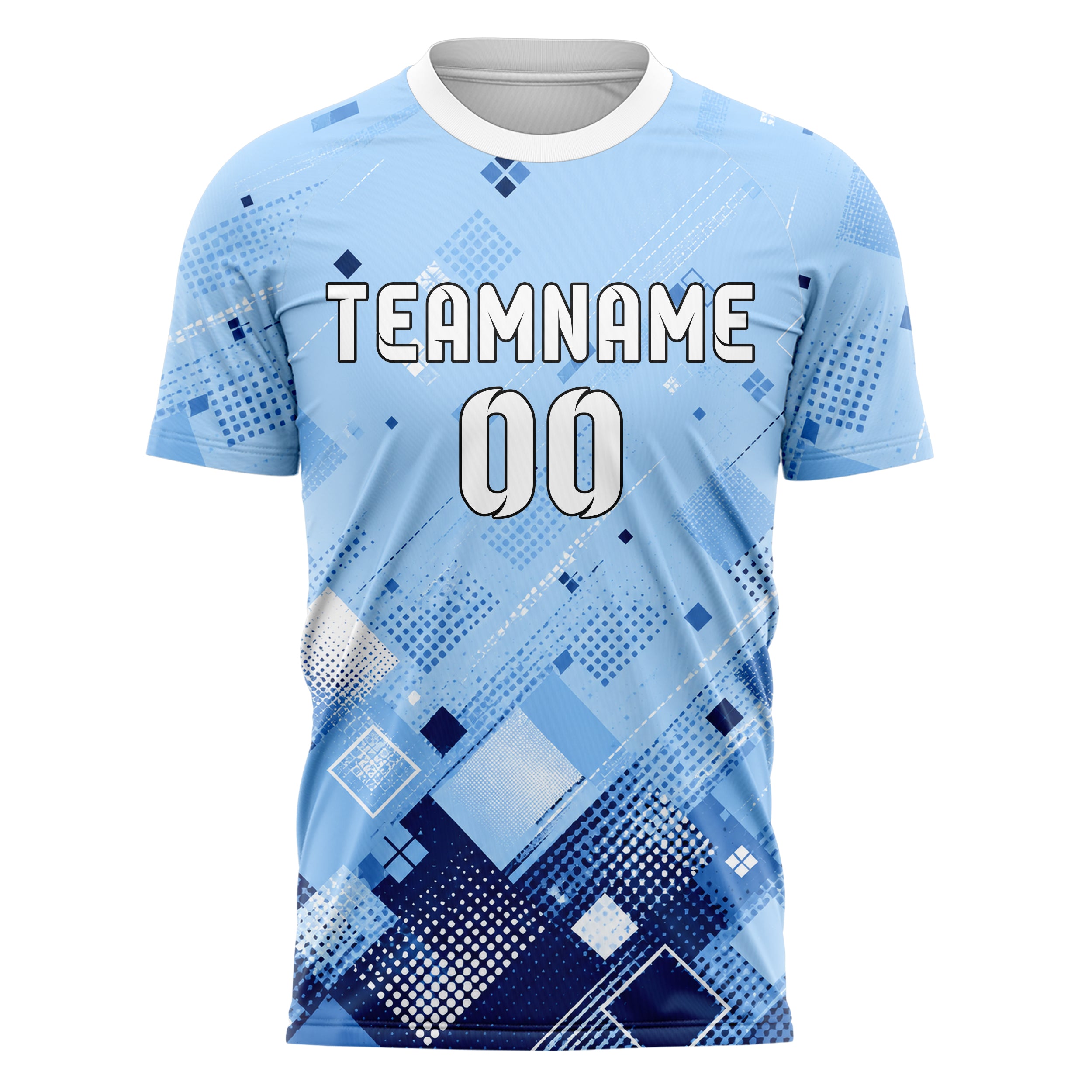 Hellblau klassisches Rauten dichter Verlauf von unten Design 01-0247 individuelles Fußballtrikot front