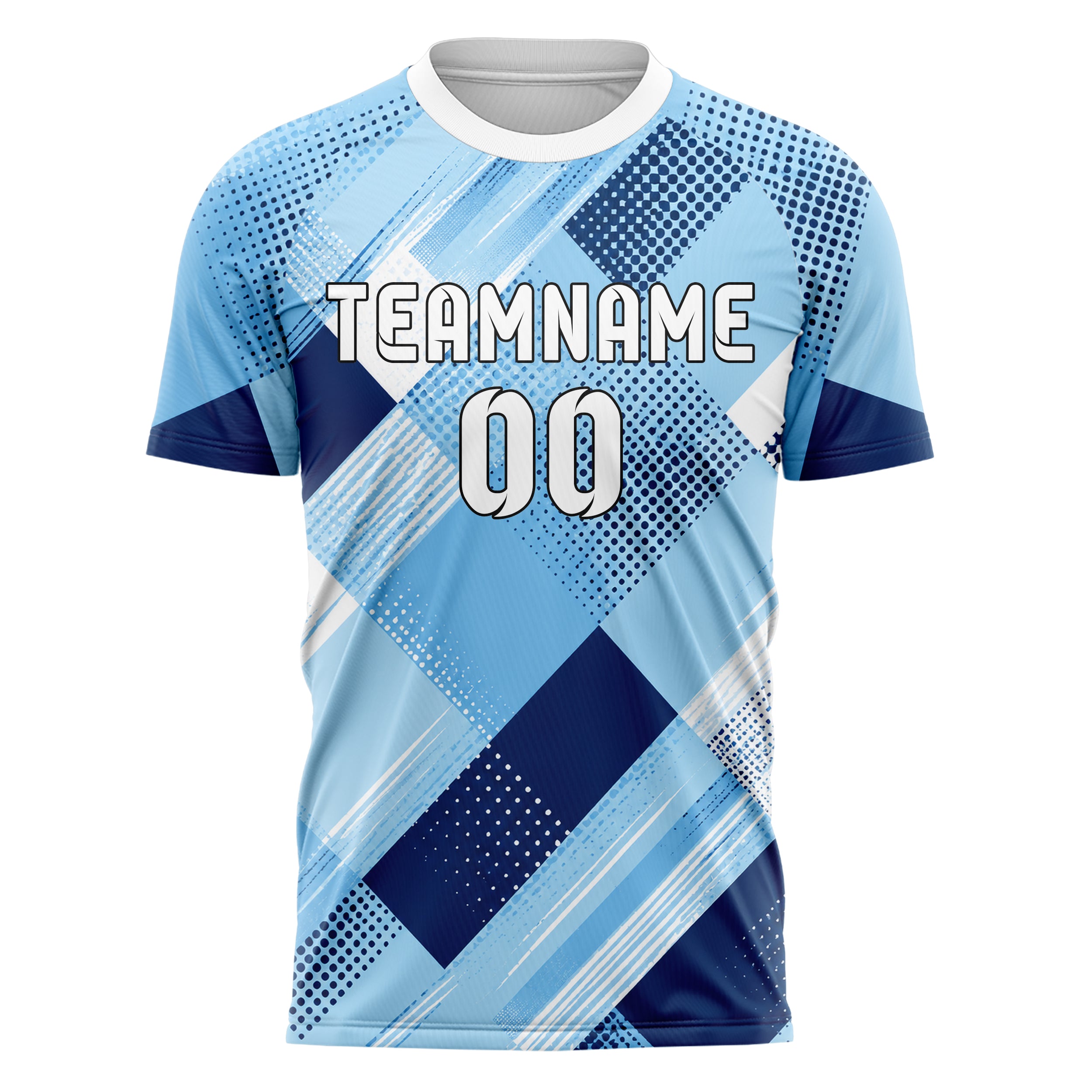 Hellblau klassisches Rauten diagonale Tessellation Design 01-0418 individuelles Fußballtrikot front