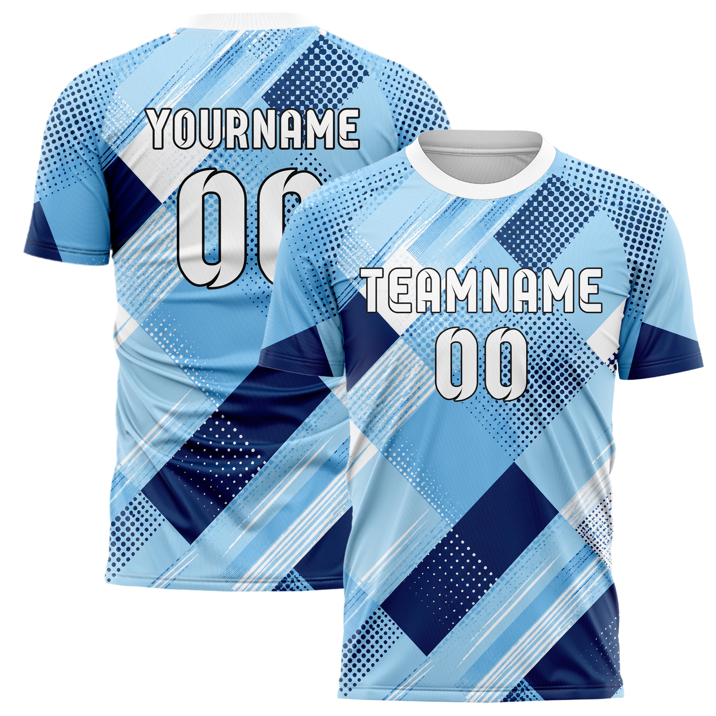 Hellblau klassisches Rauten diagonale Tessellation Design 01-0418 individuelles Fußballtrikot main