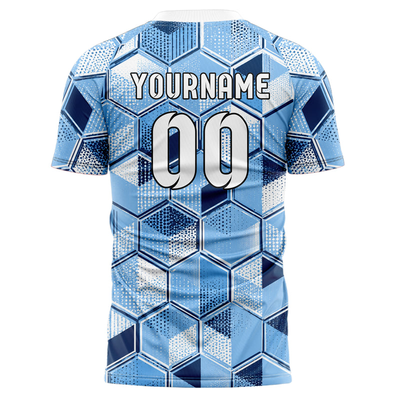 Hellblau klassisches Rauten hexagonale Panels Design 01-0238 individuelles Fußballtrikot back