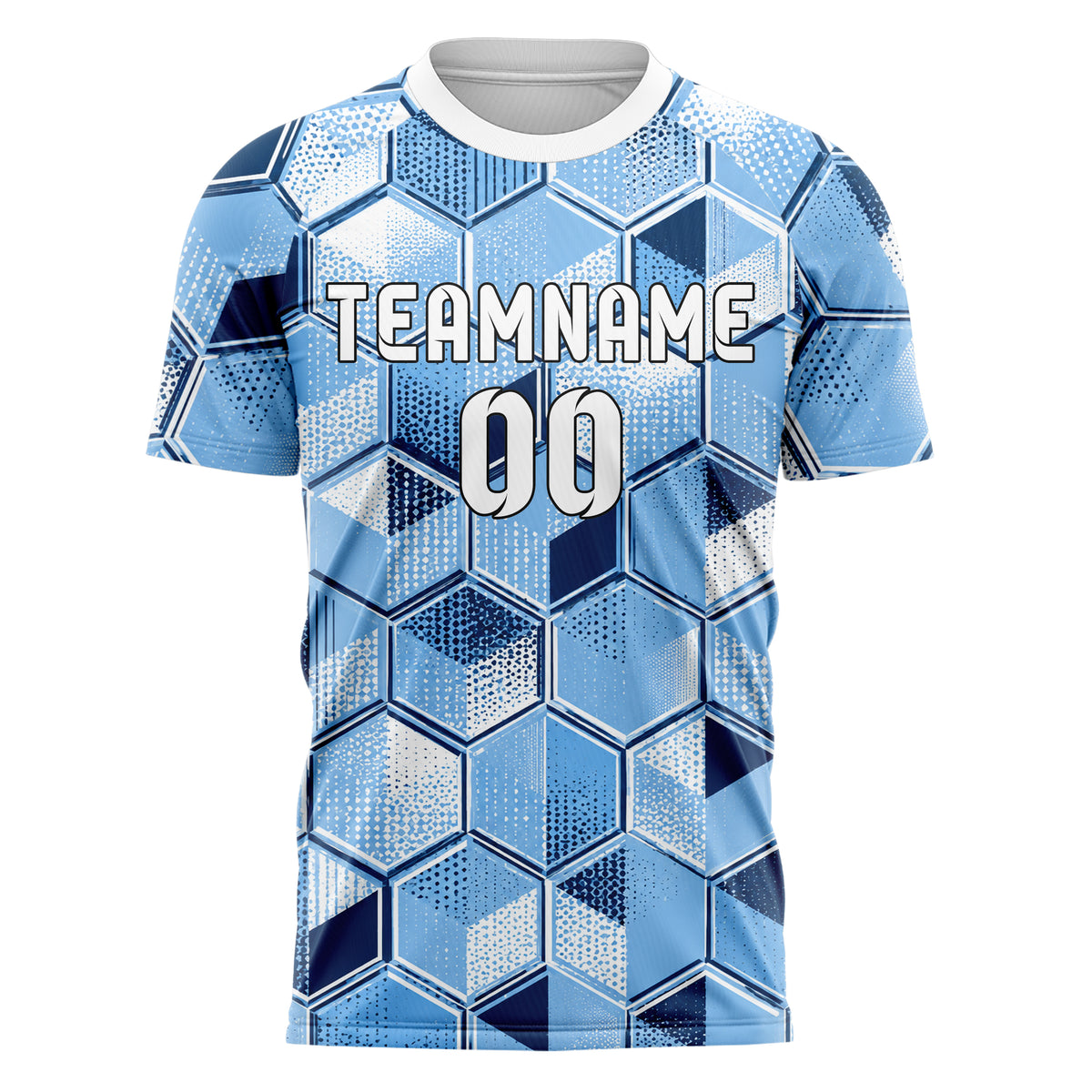 Hellblau klassisches Rauten hexagonale Panels Design 01-0238 individuelles Fußballtrikot front