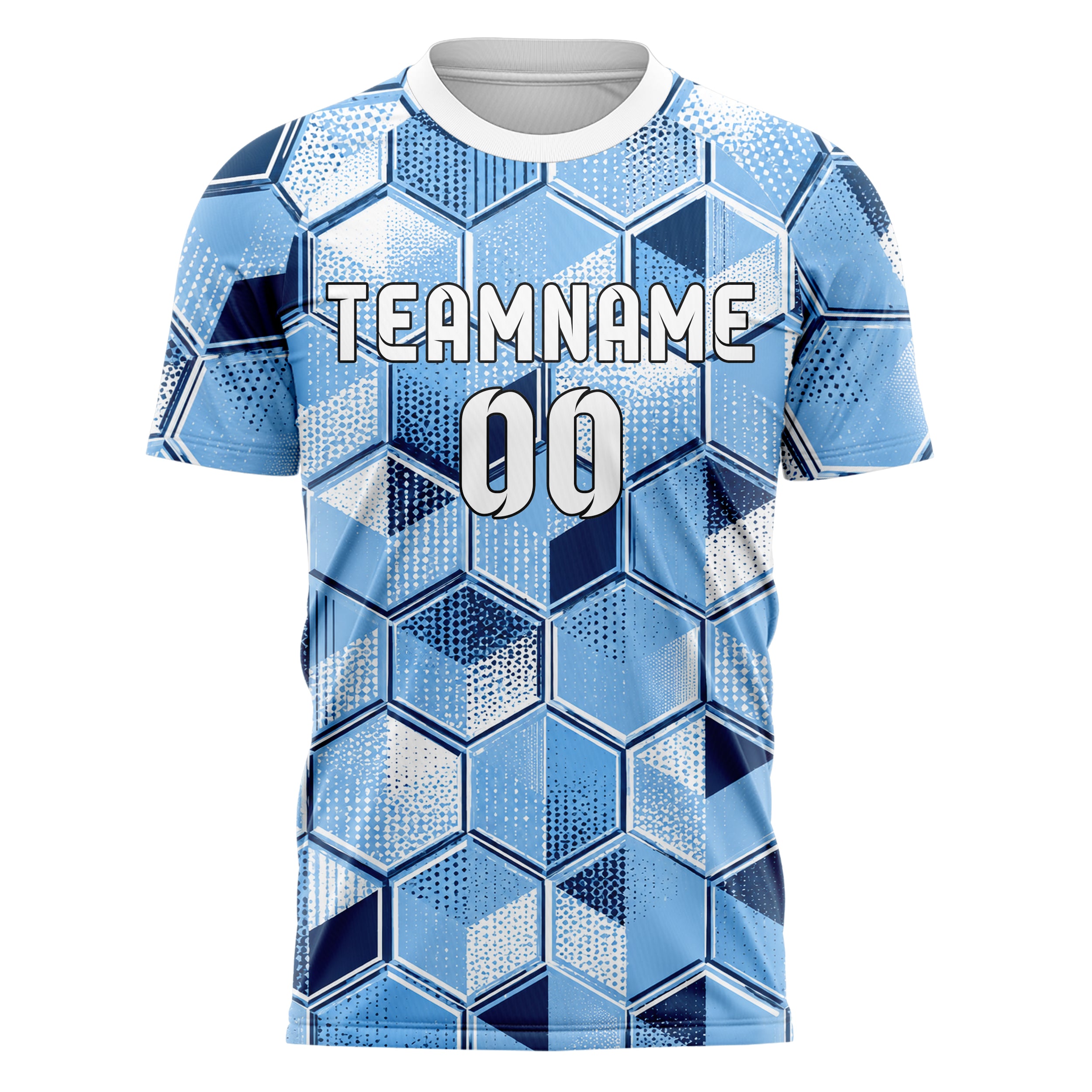 Hellblau klassisches Rauten hexagonale Panels Design 01-0238 individuelles Fußballtrikot front