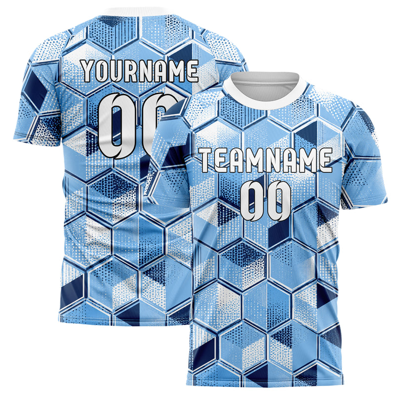 Hellblau klassisches Rauten hexagonale Panels Design 01-0238 individuelles Fußballtrikot main