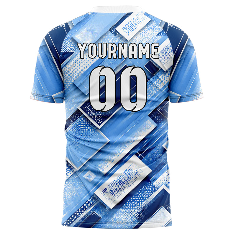Hellblau klassisches Rauten Layered 3D Rhombus Design 01-0283 individuelles Fußballtrikot back