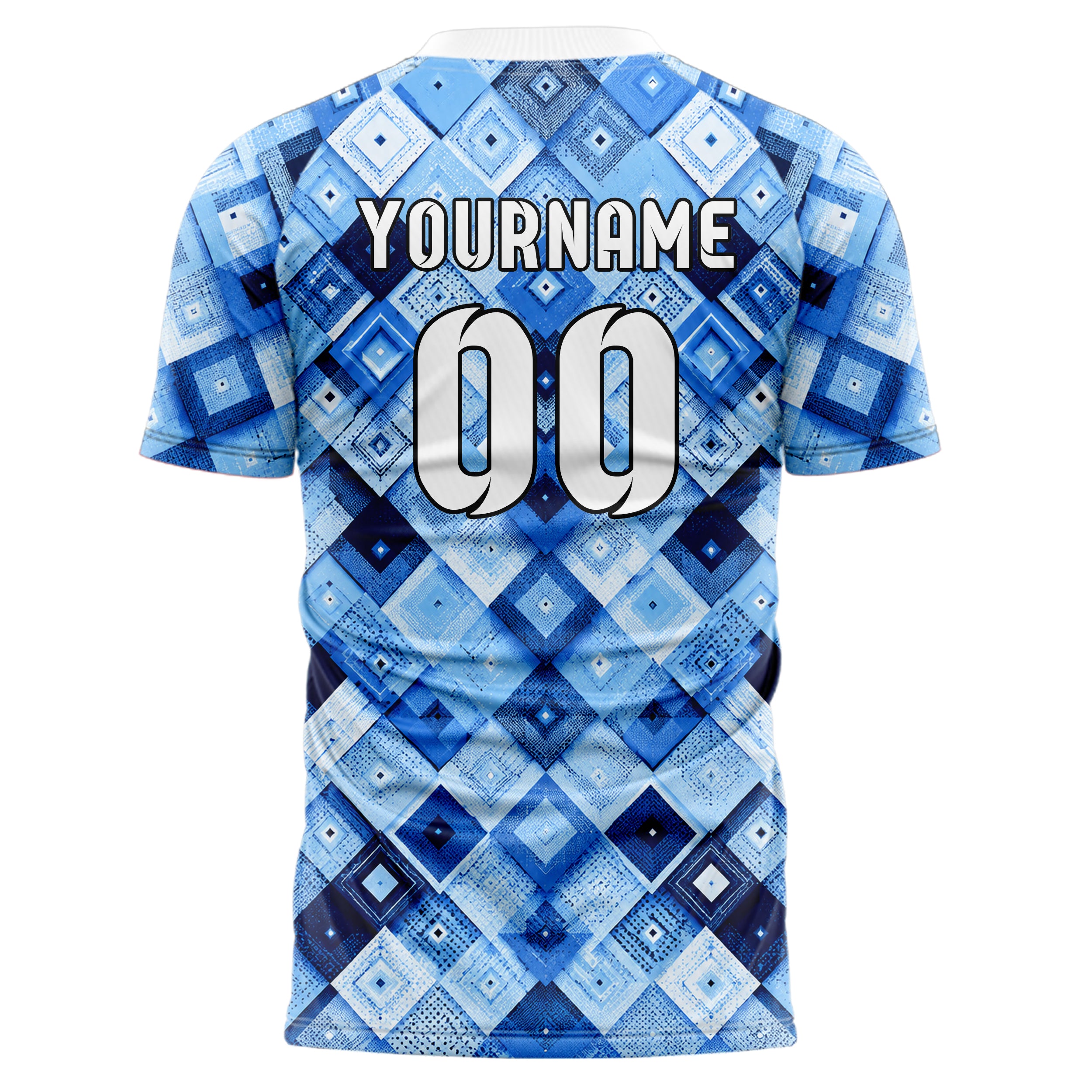 Hellblau klassisches Rauten Layered 3D Rhombus Design 01-0307 individuelles Fußballtrikot back