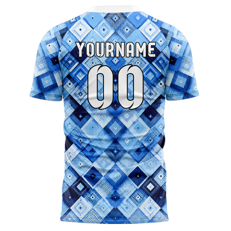 Hellblau klassisches Rauten Layered 3D Rhombus Design 01-0307 individuelles Fußballtrikot back