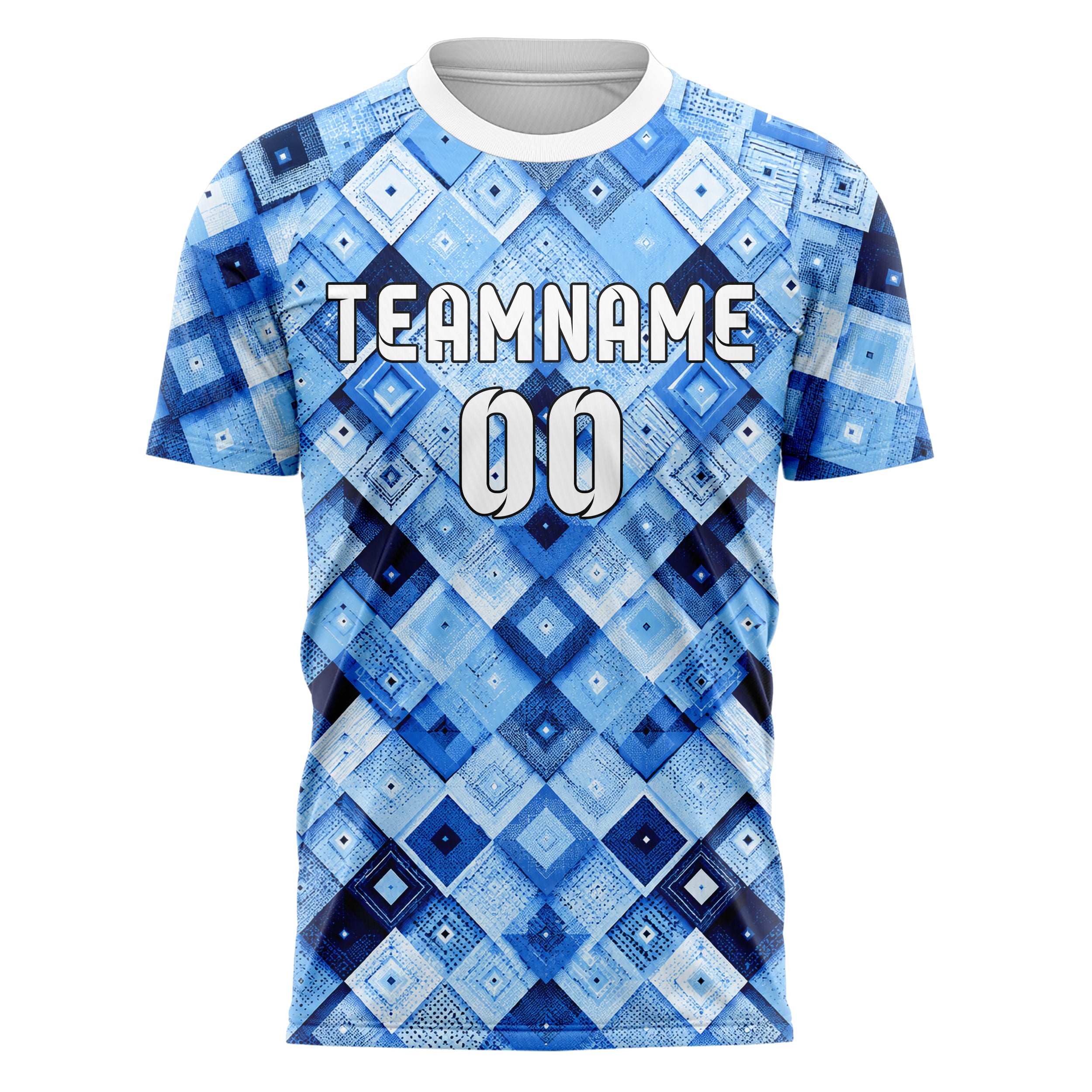 Hellblau klassisches Rauten Layered 3D Rhombus Design 01-0307 individuelles Fußballtrikot front