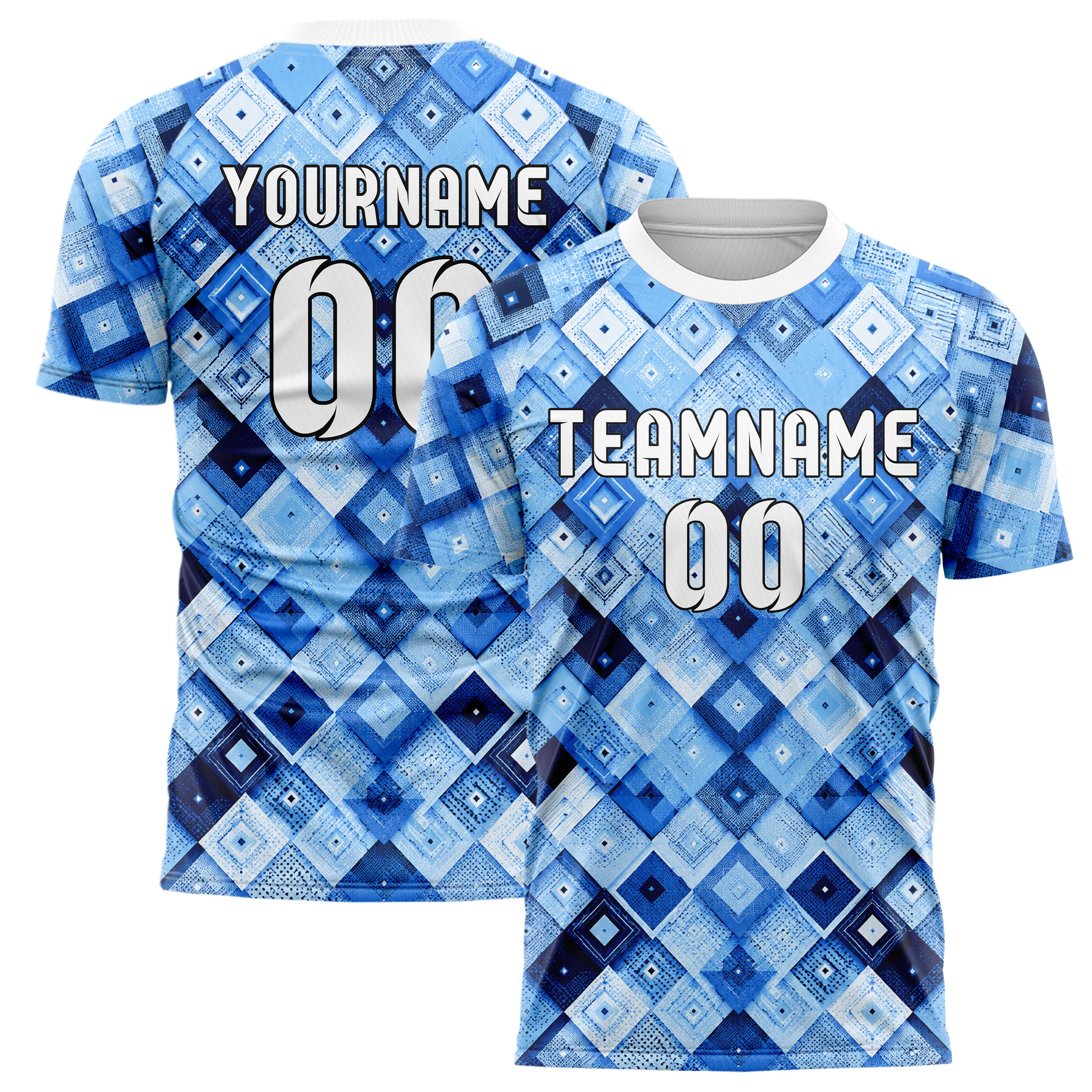 Hellblau klassisches Rauten Layered 3D Rhombus Design 01-0307 individuelles Fußballtrikot main