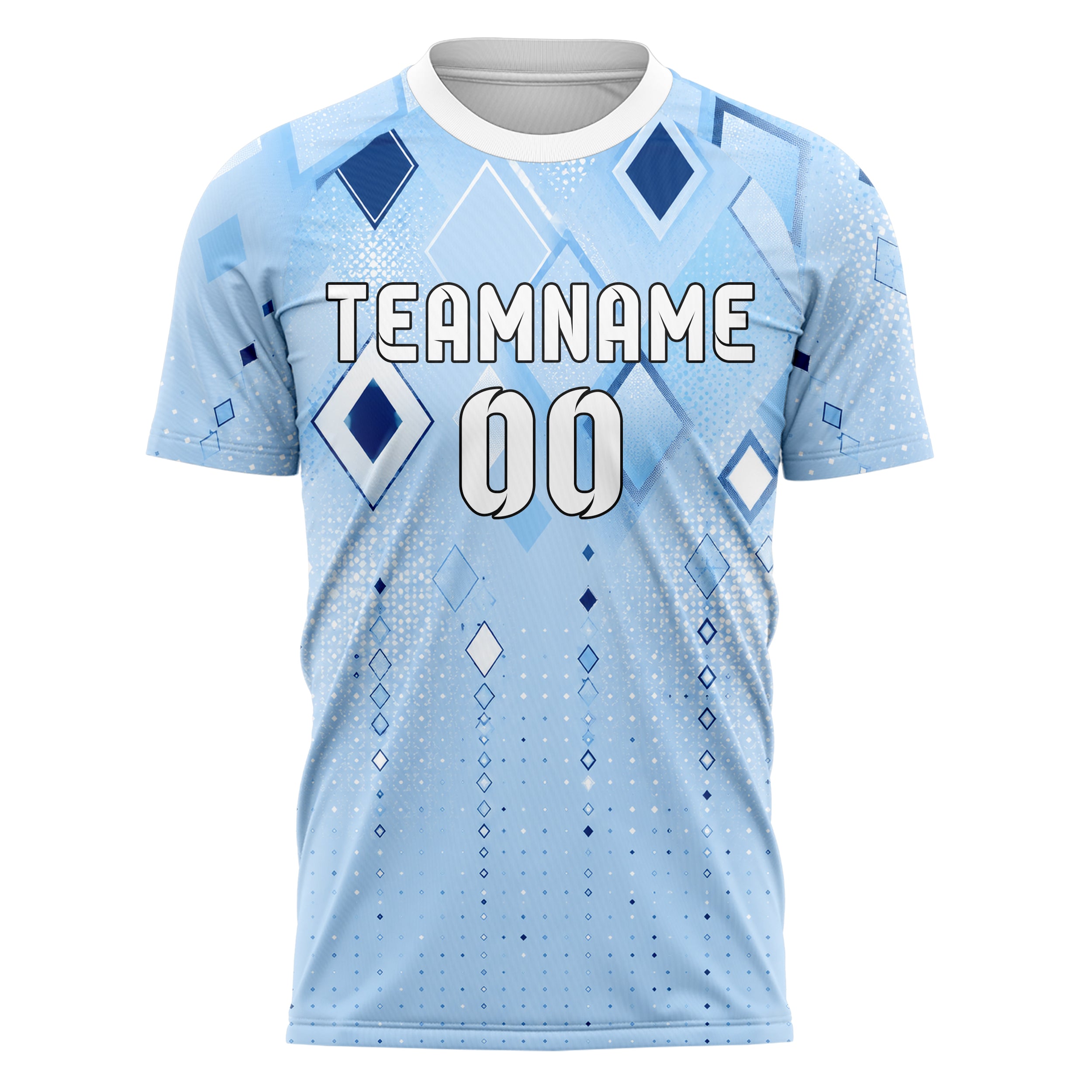 Hellblau klassisches Rauten Micro to Macro Gradient Design 01-0484 individuelles Fußballtrikot front
