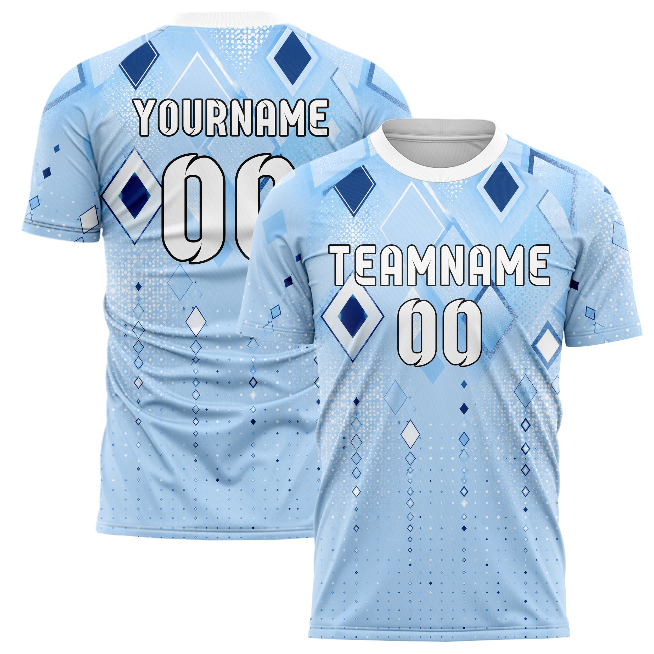 Hellblau klassisches Rauten Micro to Macro Gradient Design 01-0484 individuelles Fußballtrikot main